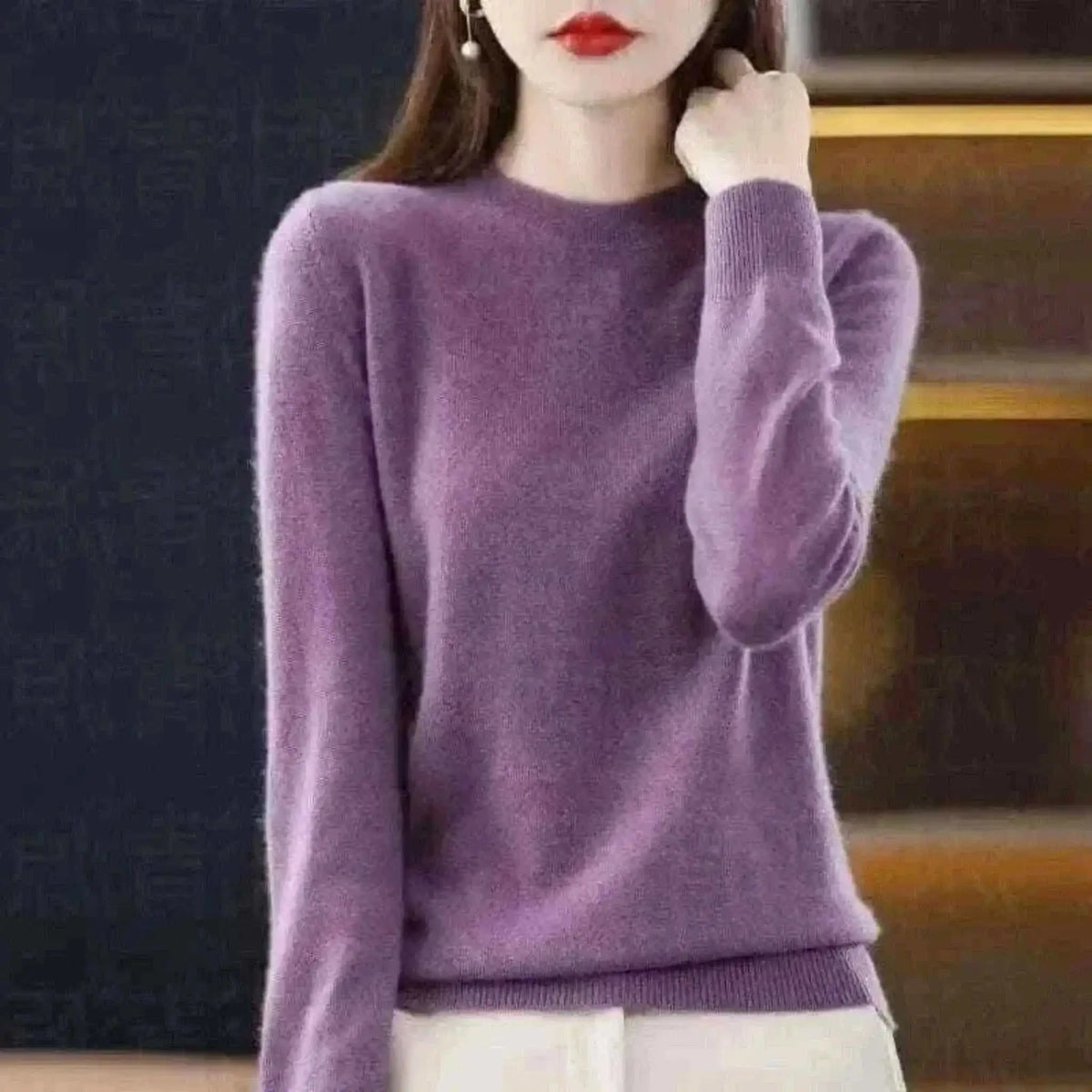 Women's Warm Sweater Round Neck Pullover Purple