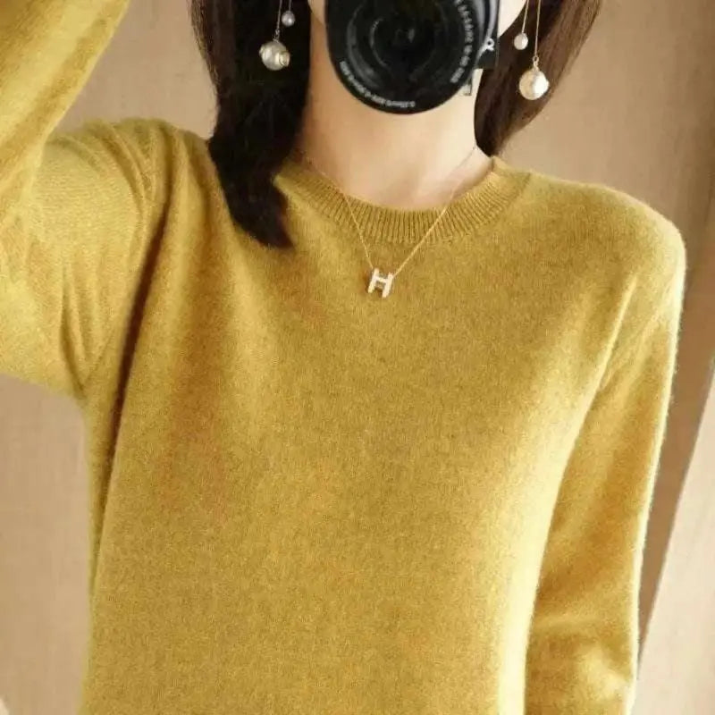 Women's Warm Sweater Round Neck Pullover Yellow