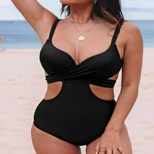 Women's solid-color slim-fit swimsuit Black