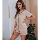 Womens Silk Satin Pajamas Set Short Sleeve Two-piece champagne