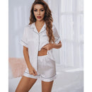 Womens Silk Satin Pajamas Set Short Sleeve Two-piece white