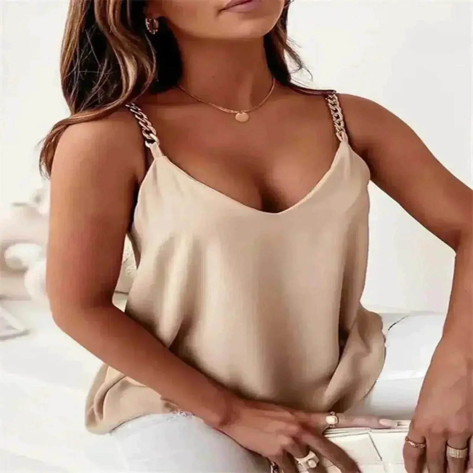 Women In Summer V Neck Tank Tops Khaki