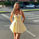 YENKYE New Women Elegant Party Mini Dresses Yellow