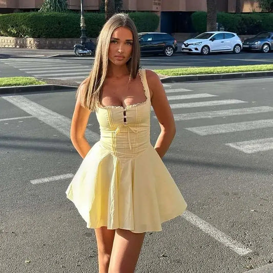 YENKYE New Women Elegant Party Mini Dresses Yellow