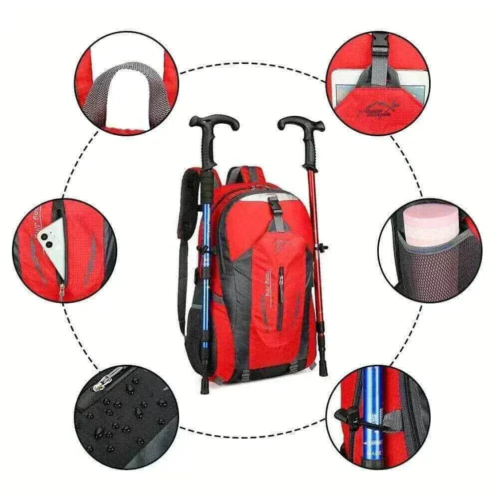 backpack uk offers  Outdoor Red Backpack Men's Large Capacity Travel 15kg Features pic
