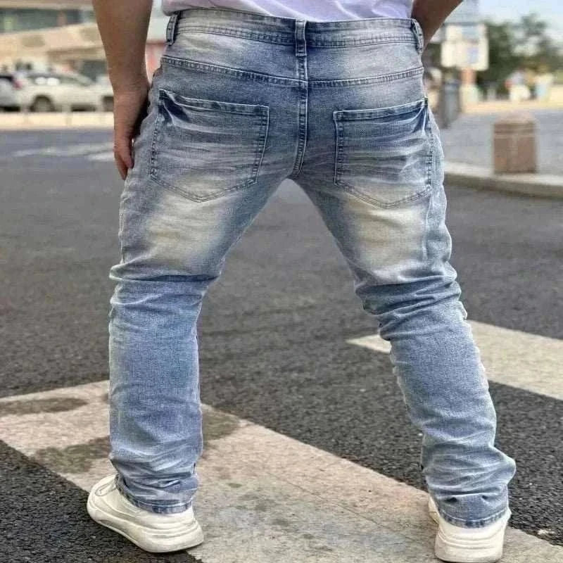 buy jeans uk offers New Men's Blue Denim Jeans for 2025 Breathable and Refreshing Retro styled for Streetwear Versatile and Suitable for All Occasions Back View