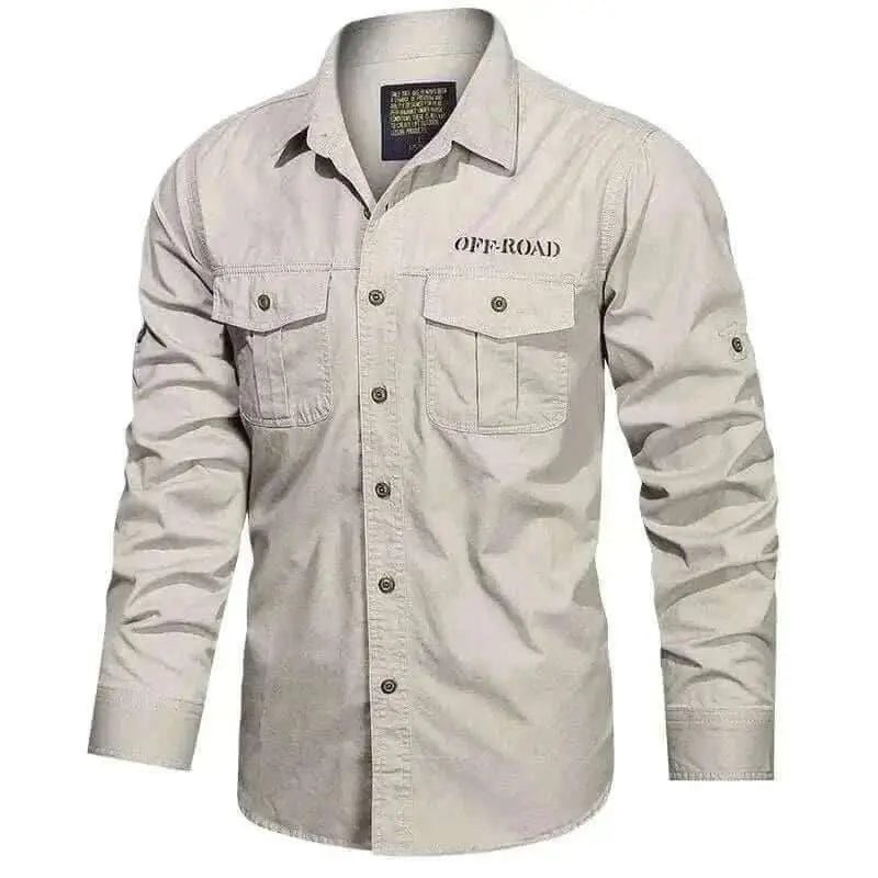Mens Shirts - CARGO LONG SLEEVE BEIGE SHIRT.