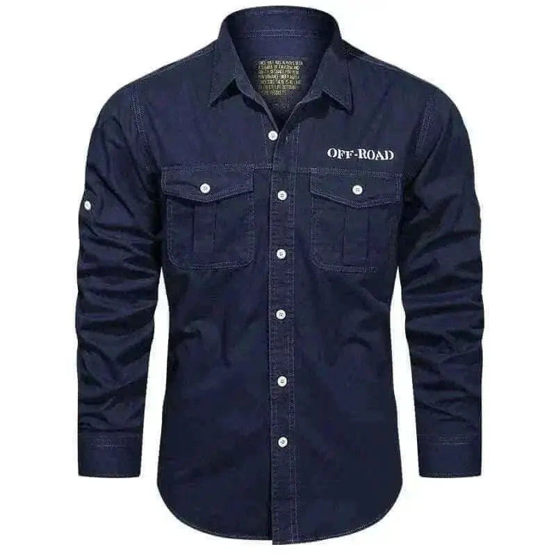 Mens Shirts - Cargo Long Dark Blue Long Sleeve Shirt