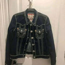 denim jackets uk offers Streetwear Vintage Black Buddha Head Denim Jacket Front View