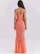 ladies dresses, Women Wearing Mozision Floral Lace Sexy Maxi Dress back view