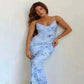 dress online uk offers Women Wearing Floral Print Summer Blue Dress Womens Fashion Casual
