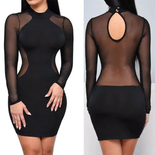 dresses uk |  New Women Summer Casual Long Sleeve O-Neck Backless Black Dresses