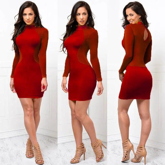 dresses uk |  New Women Summer Casual Long Sleeve O-Neck Backless Red Dress 