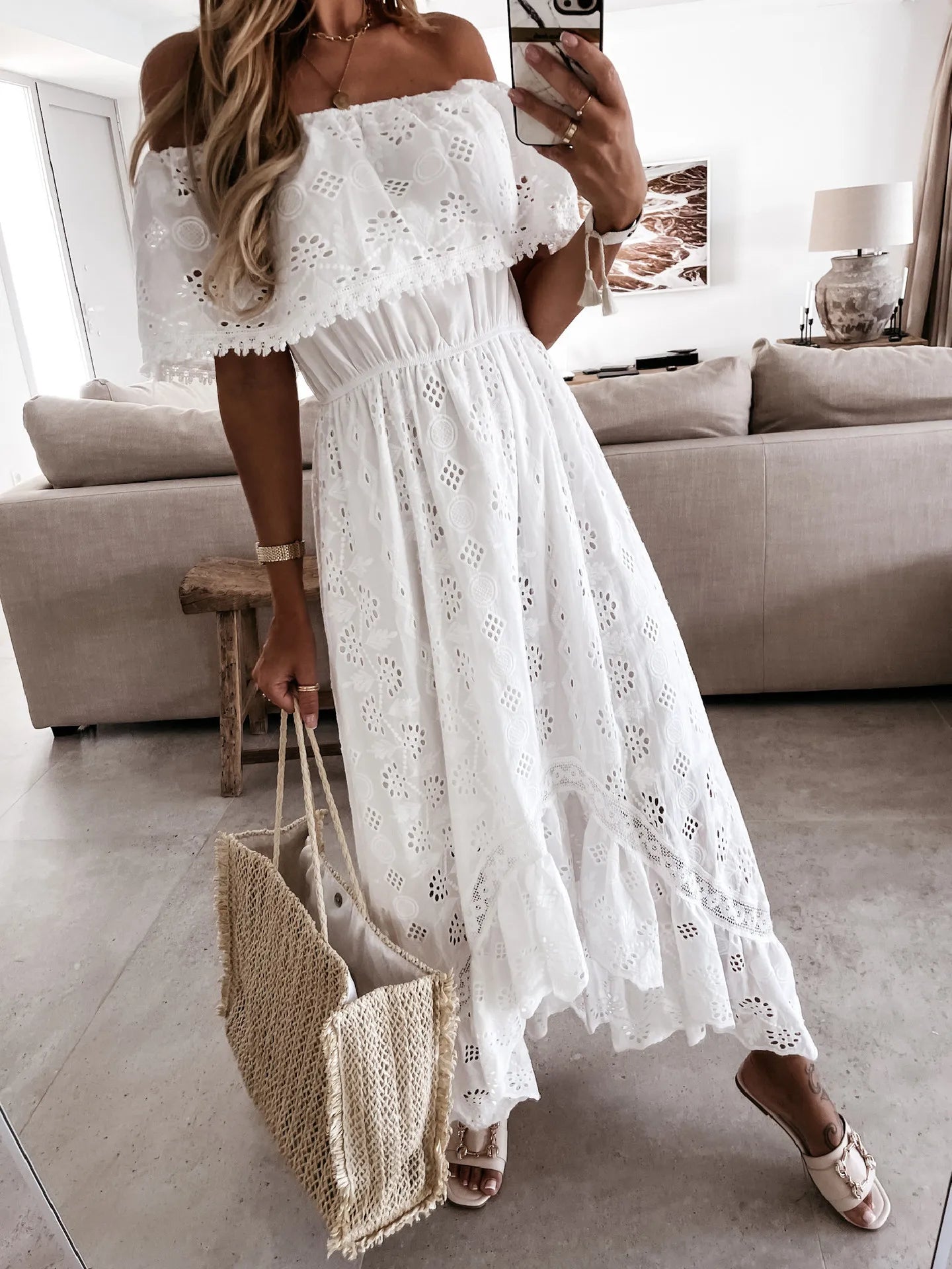 dresses uk | Women Short Sleeve High Waist V-Neck Long Casual Ruffle Dress