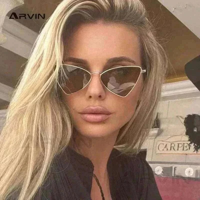 Fashion Hot Metal Sunglasses Triangle Hip Hop Cyberpunk Stylish Irregular Small Frame Sun glasses Women Travel Cool Eyewear.