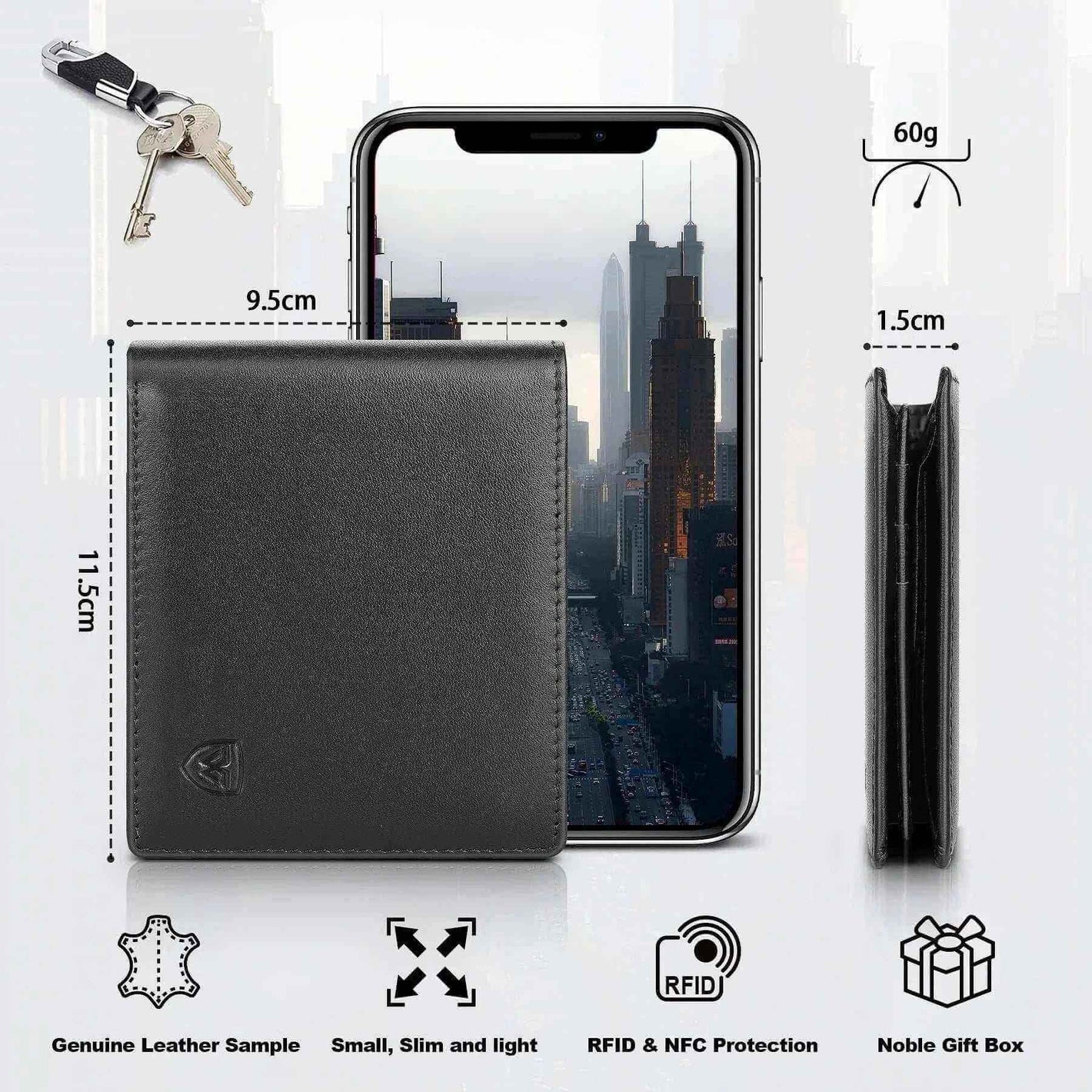 Men's Leather Wallets-Genuine Leather Wallet Men Classic Black Soft Purse Coin Pocket Credit Card Holder.