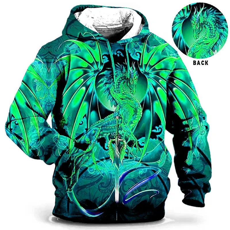 hoodie uk | Men's Hoodie for Men Clothing 3D Printed sweatshirts Green Back View