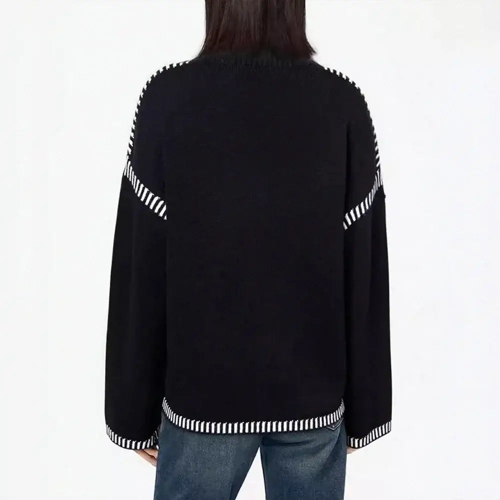 jumper clothing, Women's Sweaters Autumn Winter 2025 Long Sleeve Round Neck Black
