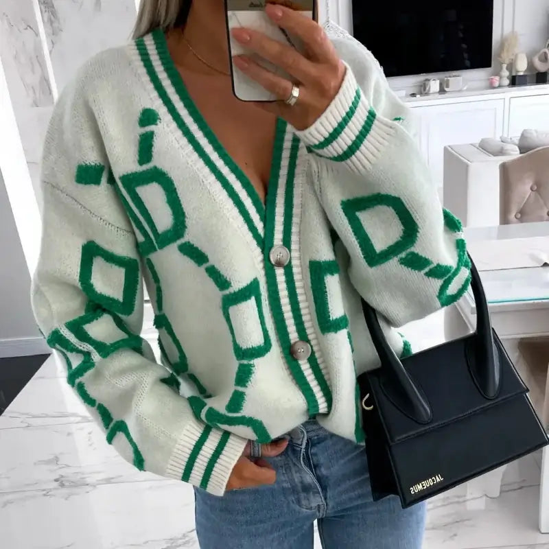  jumpers , Autumn Winter Pin Jacquard Knitted Coat