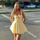 ladies dresses uk, YENKYE New Women Elegant Party Mini Dresses Yellow