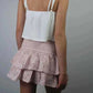 Women Pink Y2K Ruffle Layered Hollow Mini Skirts