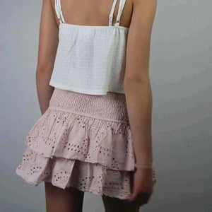 Women Pink Y2K Ruffle Layered Hollow Mini Skirts