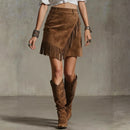 ladies skirts uk  | Tassel Suede Skirt Fashionable Solid Color