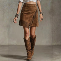 ladies skirts uk  | Tassel Suede Skirt Fashionable Solid Color