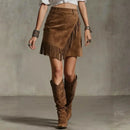 ladies skirts uk  | Tassel Suede Skirt Fashionable Solid Color