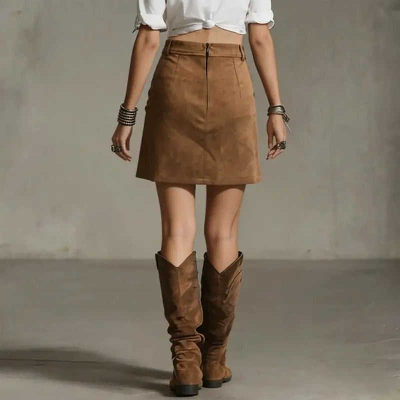 ladies skirts uk  | Tassel Suede Skirt Fashionable Solid Color back view