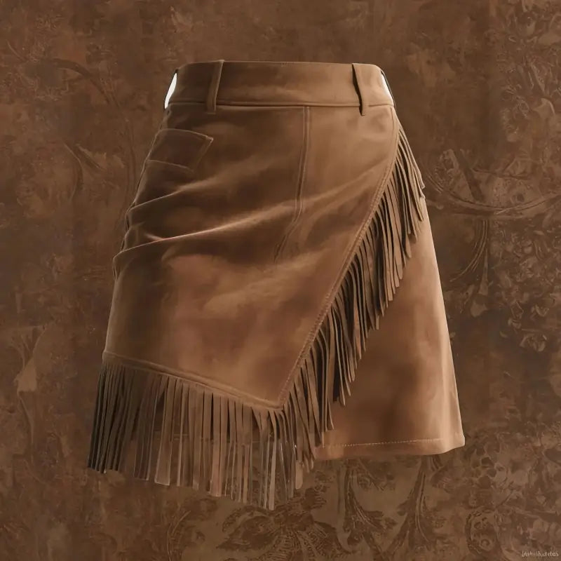 ladies skirts uk  | Tassel Suede Skirt Fashionable Solid Color front View