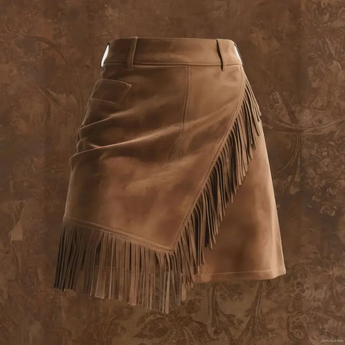 ladies skirts uk  | Tassel Suede Skirt Fashionable Solid Color front View