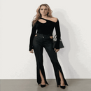 ladies summer tops uk,  Women Wearing Hollowing Irregularity Body Korean  Cotton Black Top
