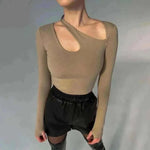 ladies summer tops uk offering Women Wearing Hollowing Irregularity Body Korean Cotton Khaki Top