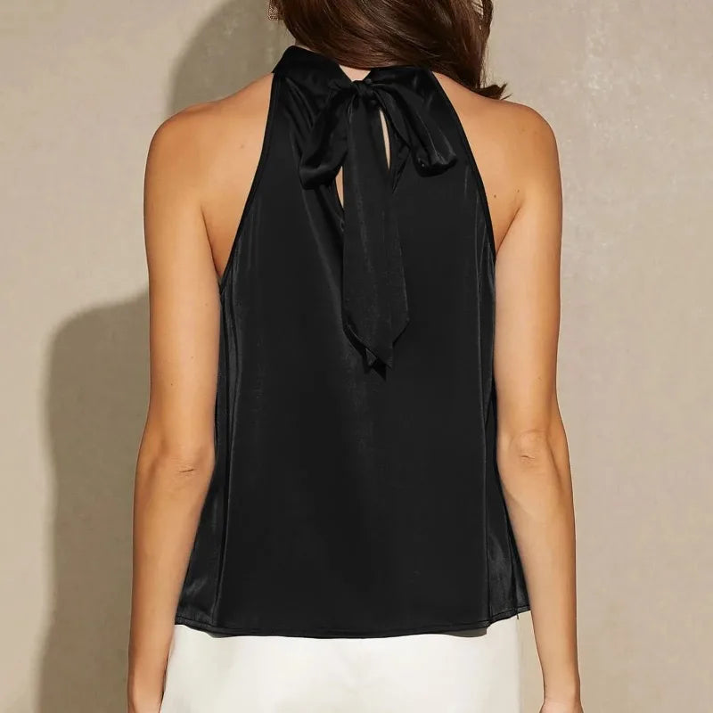 ladies summer tops uk,  Women's Sleeveless Solid Color T Shirt Basic Crop Tops Black Back View