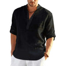 mens t shirt uk, Men's Casual Cotton Stand Collar Long Shirt
