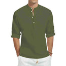 mens t shirt uk, Men's Casual Cotton Stand Collar Long Shirt