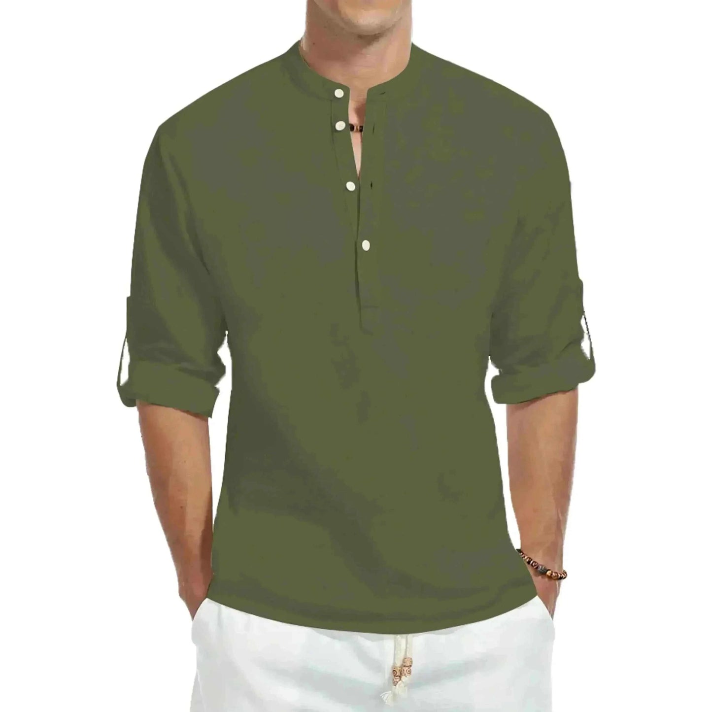 mens t shirt uk, Men's Casual Cotton Stand Collar Long Shirt