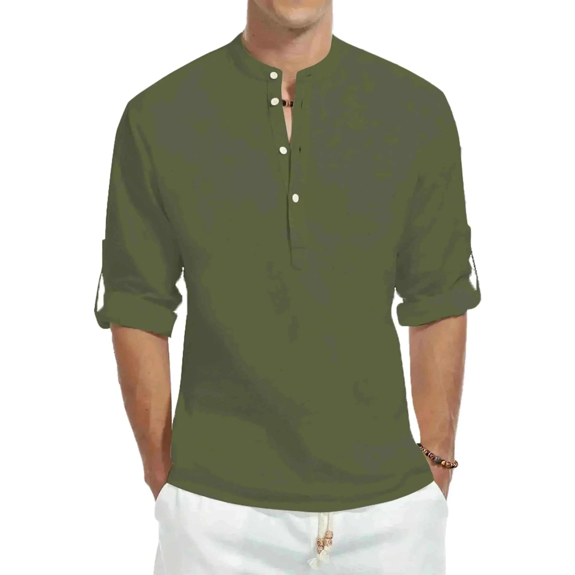 mens t shirt uk, Men's Casual Cotton Stand Collar Long Shirt
