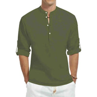 mens t shirt uk -  Men's Casual Cotton Stand Collar Long Shirt