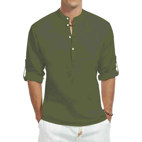 mens t shirt uk, Men's Casual Cotton Stand Collar Long Shirt