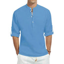 mens t shirt uk, Men's Casual Cotton Stand Collar Long Shirt