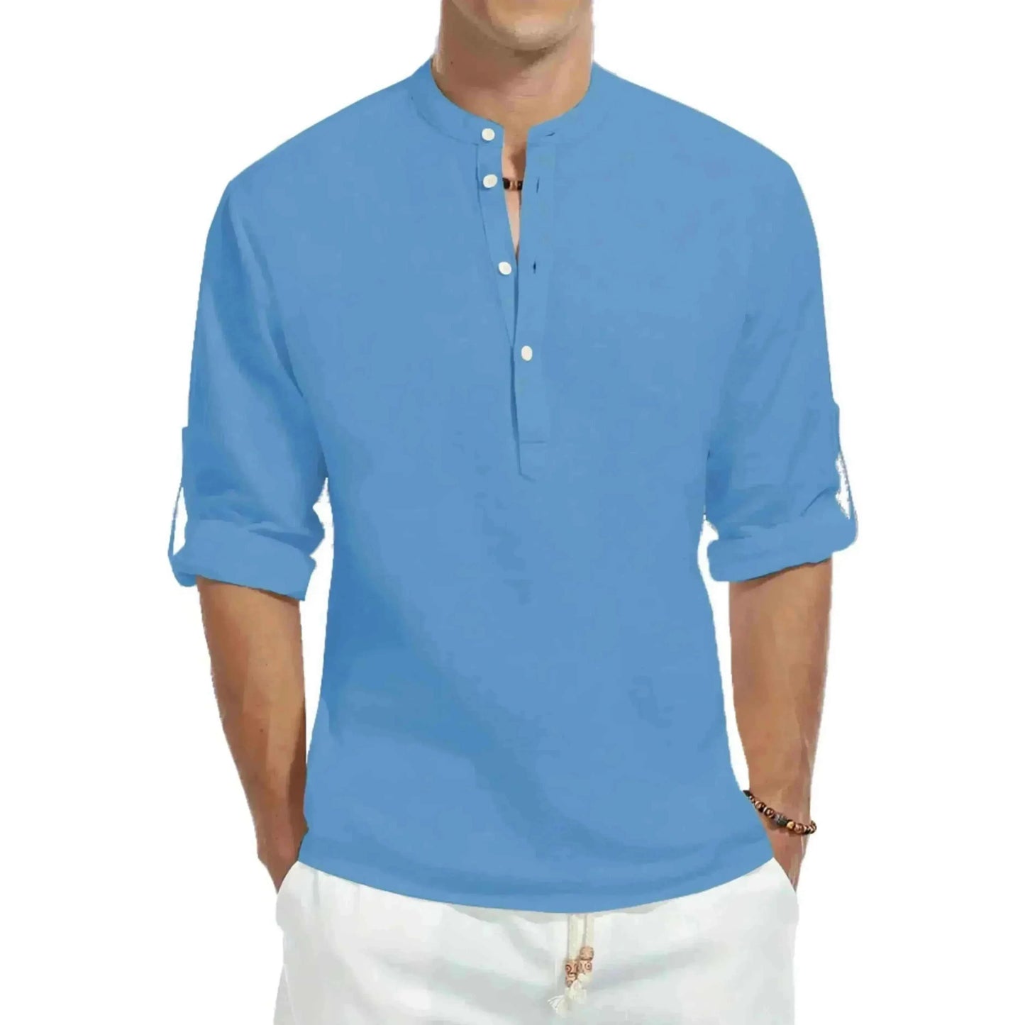 mens t shirt uk, Men's Casual Cotton Stand Collar Long Shirt