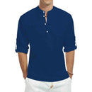 mens t shirt uk, Men's Casual Cotton Stand Collar Long Shirt