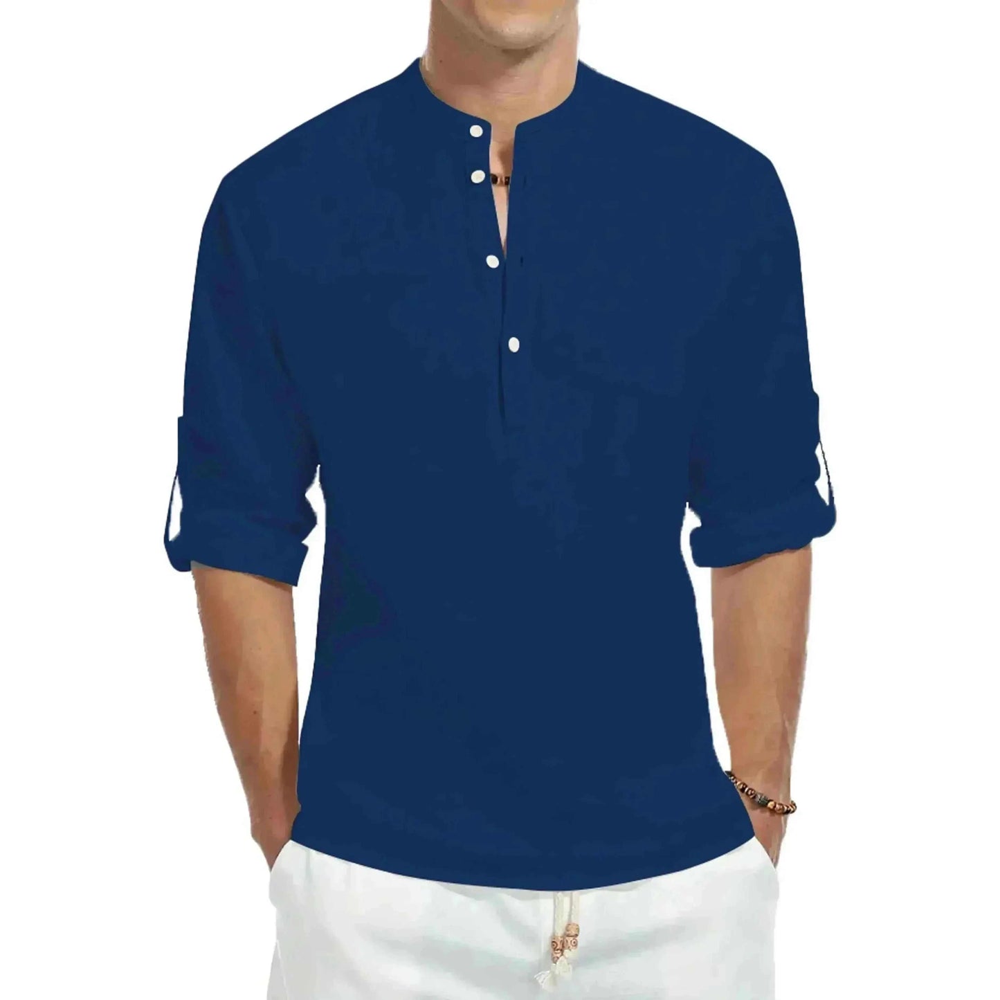 mens t shirt uk, Men's Casual Cotton Stand Collar Long Shirt