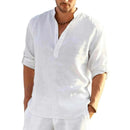 mens t shirt uk, Men's Casual Cotton Stand Collar Long Shirt