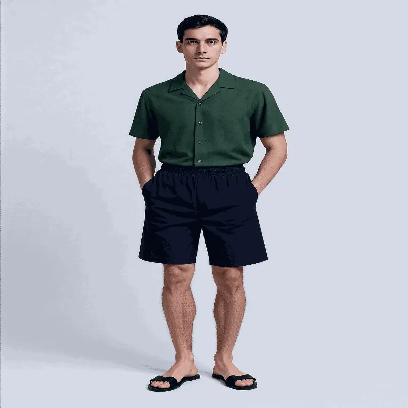 Model Wearing men sports Blue shorts.