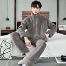 Men Warm Flannel Pajamas Autumn Thicken Long-sleeved Trousers Two-Piece Set Winter Man Pyjamas Loose Comfortable Sleepwear Suit.