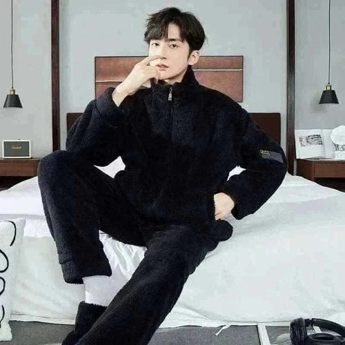 Men's Fashion Style Store Men Warm Flannel Pajamas Autumn Thicken Long-sleeved Trousers Two-Piece Set Winter Man Pyjamas Loose Comfortable Sleepwear Suit