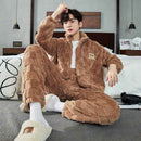 Men Warm Flannel Pajamas Autumn Thicken Long-sleeved Trousers Two-Piece Set Winter Man Pyjamas Loose Comfortable Sleepwear Suit.